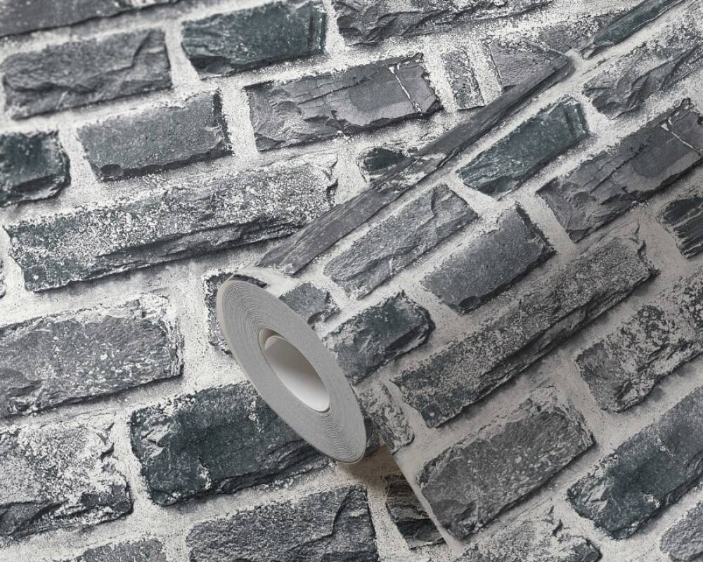 Brick Cottage Deco Wallpaper in Dark Grey