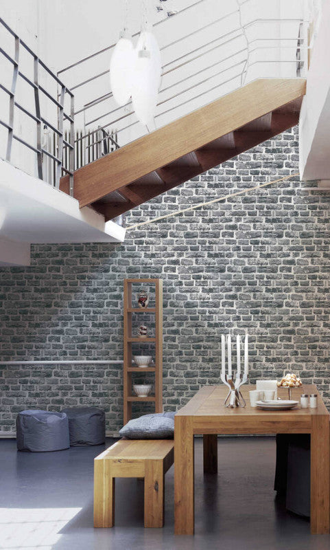 Brick Cottage Deco Wallpaper in Dark Grey