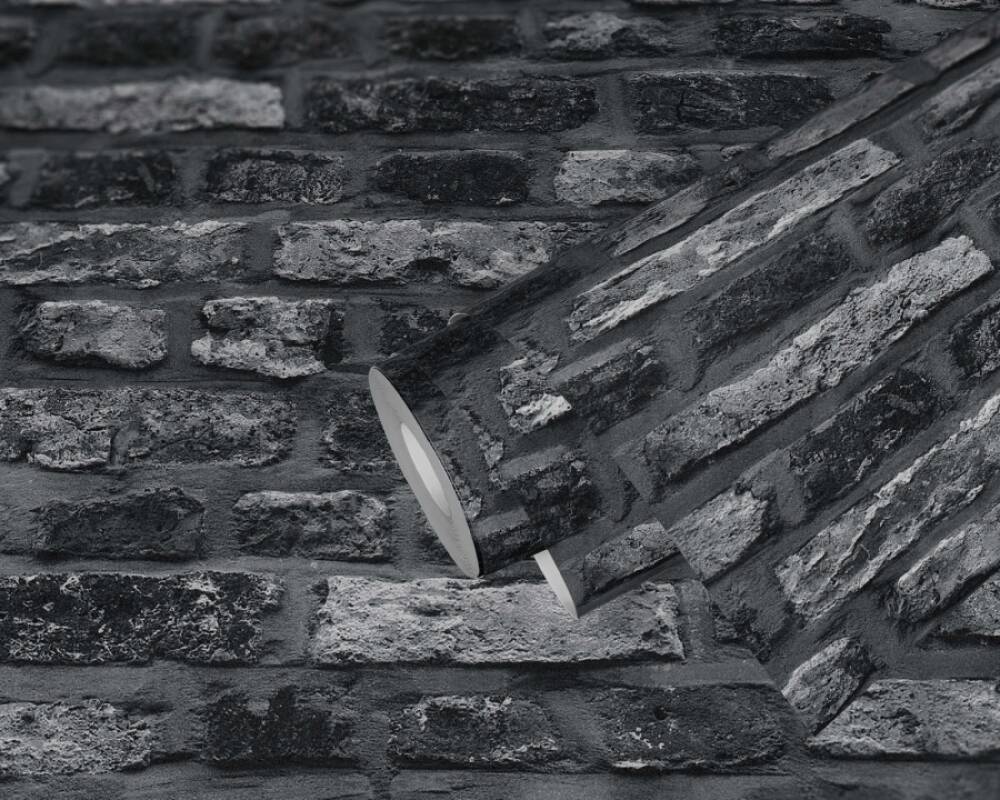 Brick Cottage Wallpaper in Grey/Black