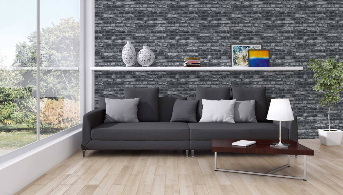 Brick Cottage Wallpaper in Grey/Black