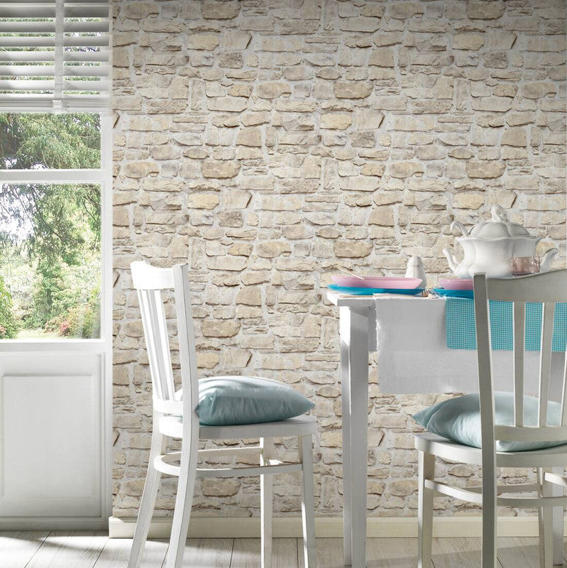 Stone Deco Wallpaper in Beige/Yellow