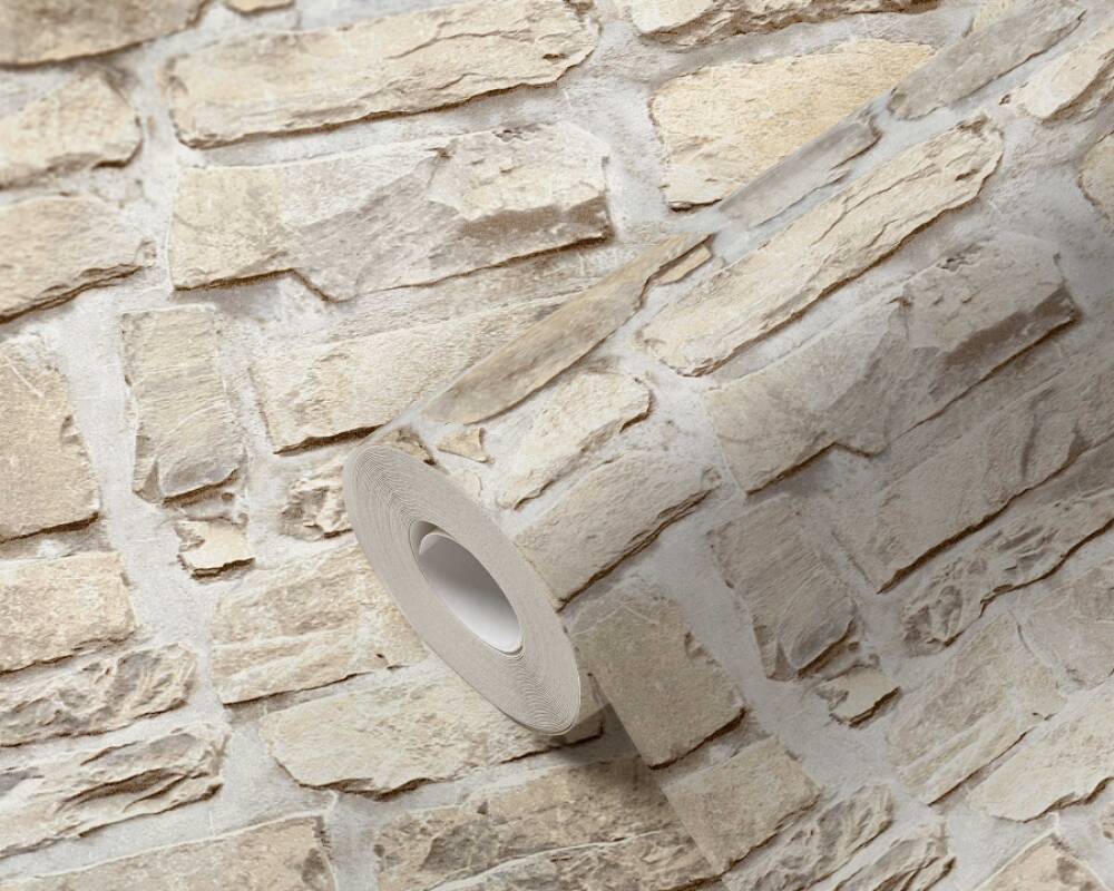 Stone Deco Wallpaper in Beige/Yellow