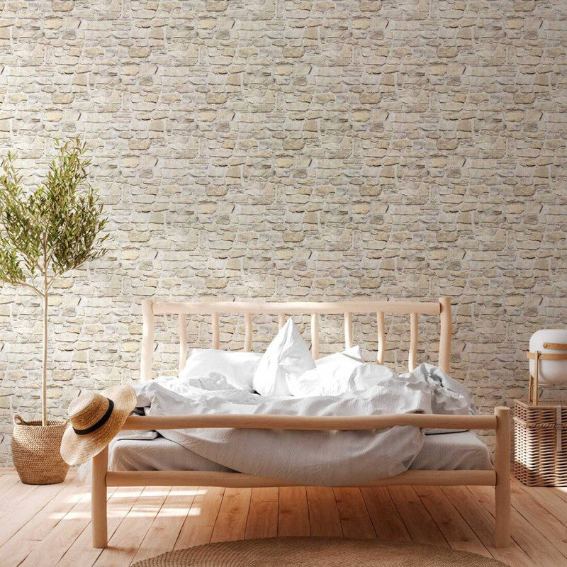 Stone Deco Wallpaper in Beige/Yellow