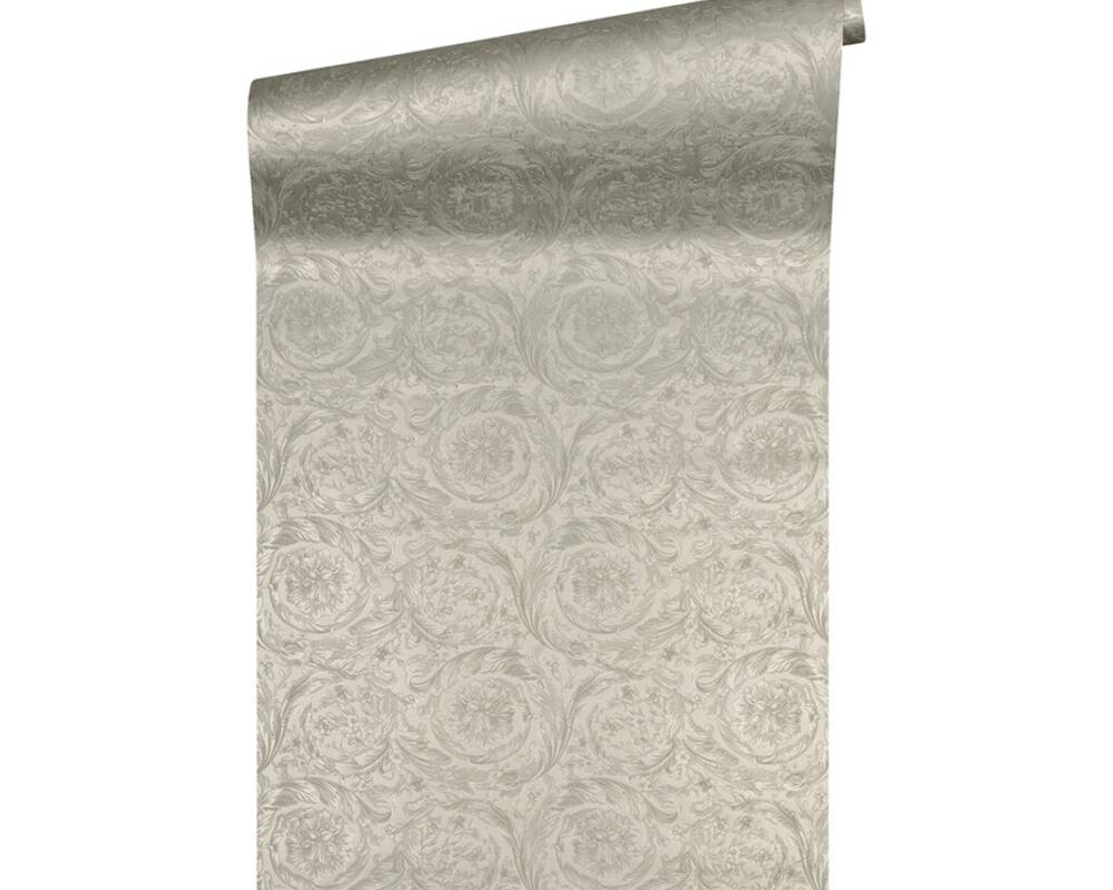 Baroque Textured Damask Wallpaper in Neutrals/Silver from the Versace IV Collection