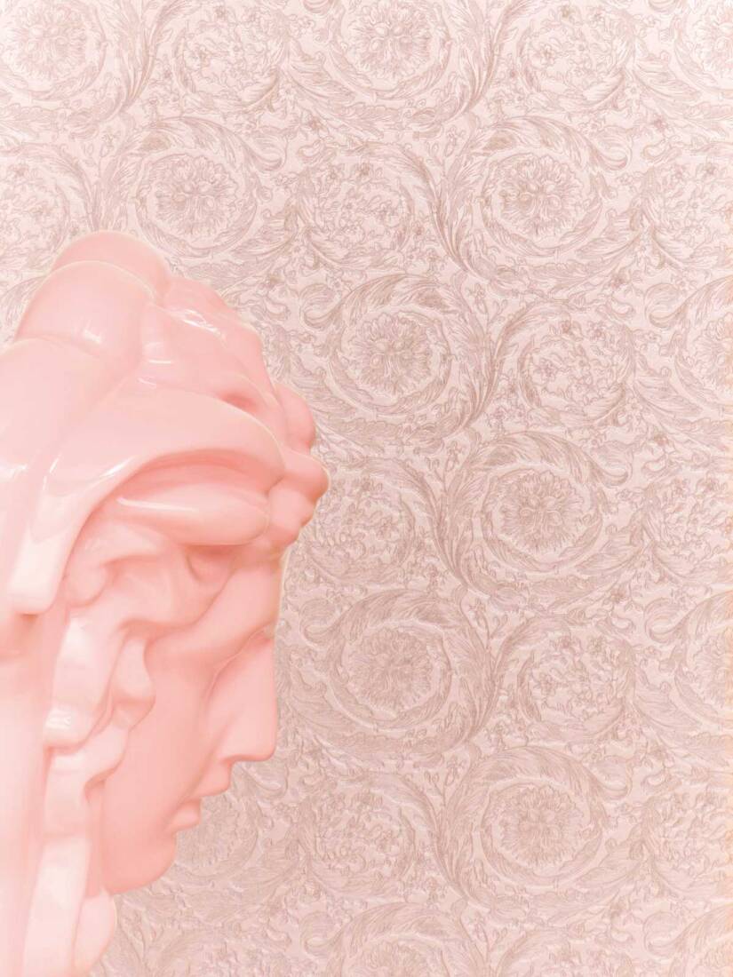 Baroque Textured Damask Wallpaper in Copper/Silver from the Versace IV Collection