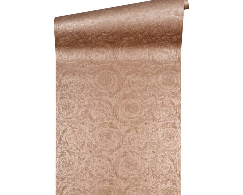 Baroque Textured Damask Wallpaper in Copper/Silver from the Versace IV Collection