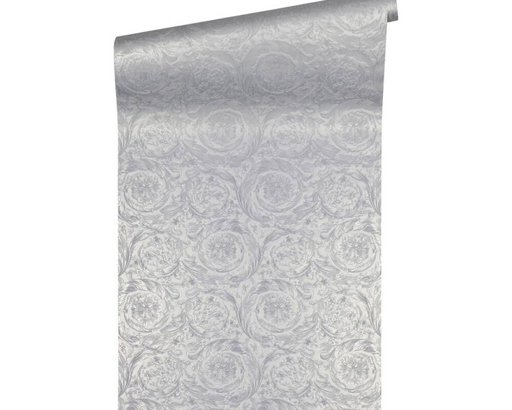 Baroque Textured Damask Wallpaper in Grey/Metallics from the Versace IV Collection