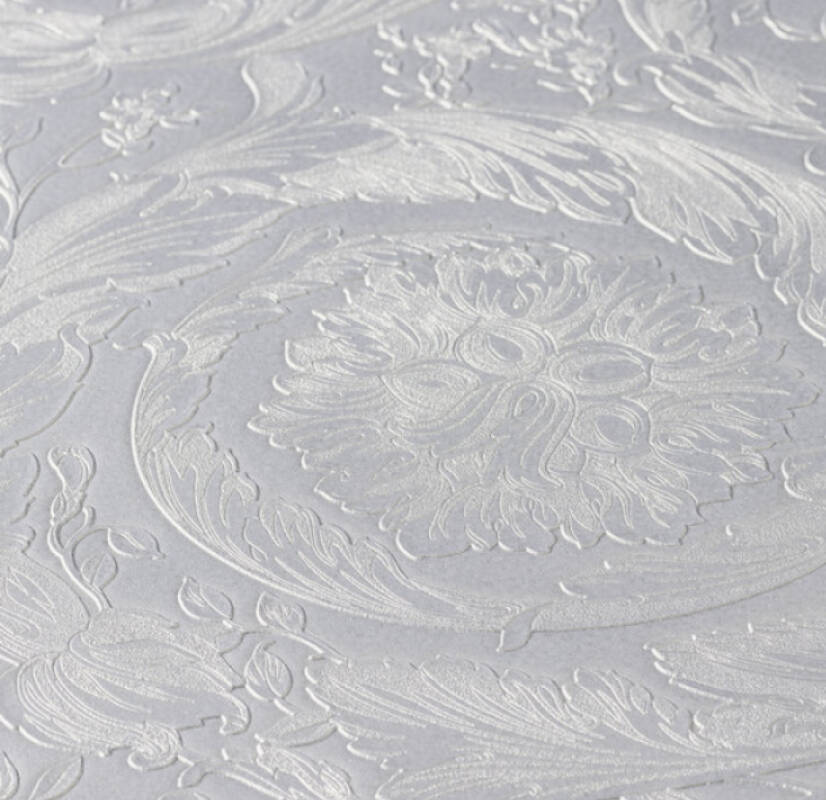 Baroque Textured Damask Wallpaper in Grey/Metallics from the Versace IV Collection
