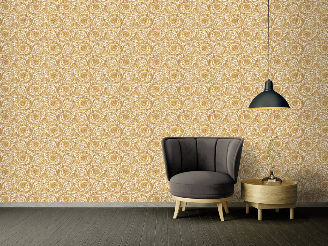 Baroque Textured Damask Wallpaper in Browns/Metallic from the Versace IV Collection