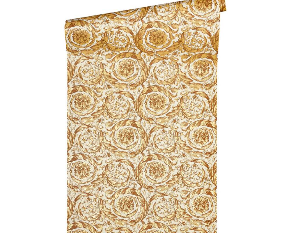Baroque Textured Damask Wallpaper in Browns/Metallic from the Versace IV Collection
