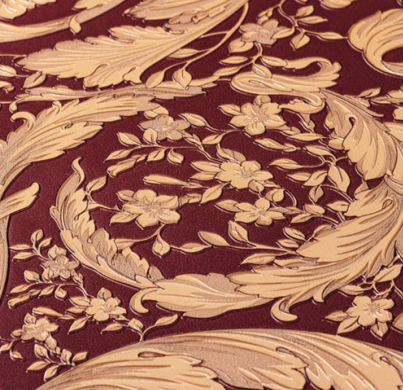 Baroque Textured Damask Wallpaper in Red/Beige from the Versace IV Collection