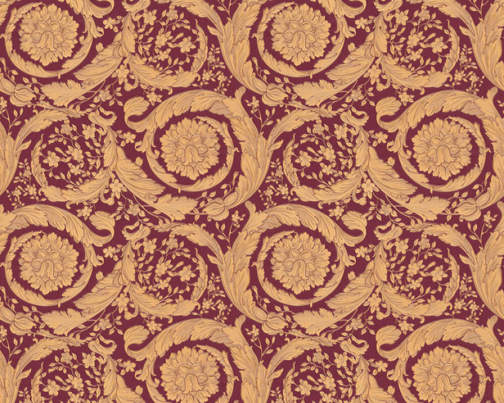 Baroque Textured Damask Wallpaper in Red/Beige from the Versace IV Collection