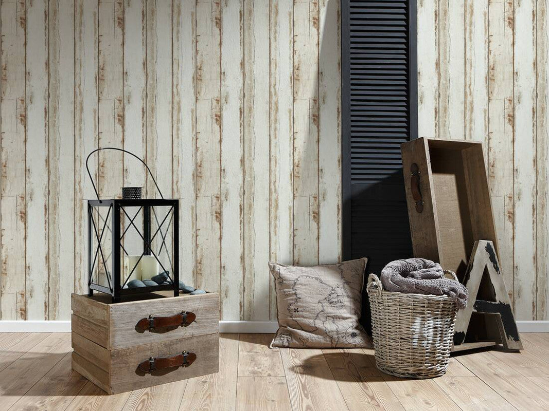 Wood Panel Stripes Wallpaper in Brown/Cream
