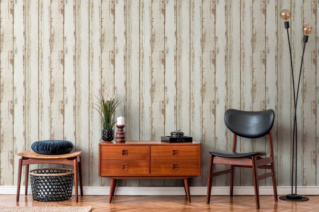 Wood Panel Stripes Wallpaper in Brown/Cream