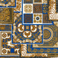 Classical Deco Textured Damask Wallpaper in Blue/Gold from the Versace IV Collection