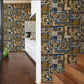 Classical Deco Textured Damask Wallpaper in Blue/Gold from the Versace IV Collection