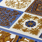 Classical Deco Textured Damask Wallpaper in Blue/Gold from the Versace IV Collection