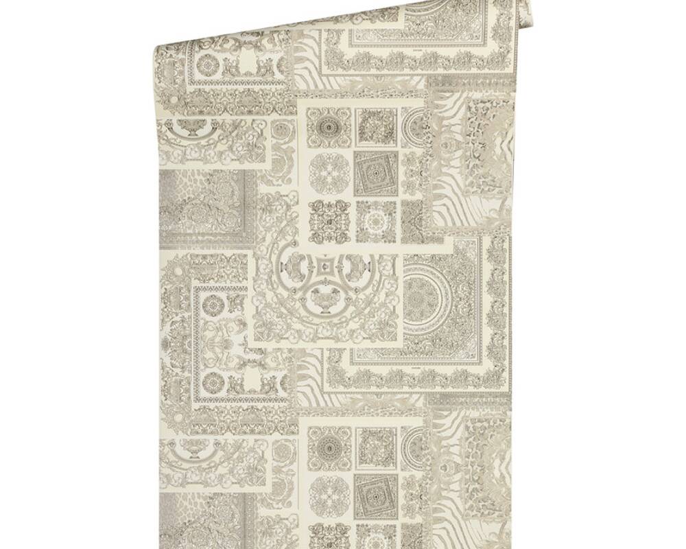 Classical Deco Textured Damask Wallpaper in Grey/Metallic from the Versace IV Collection
