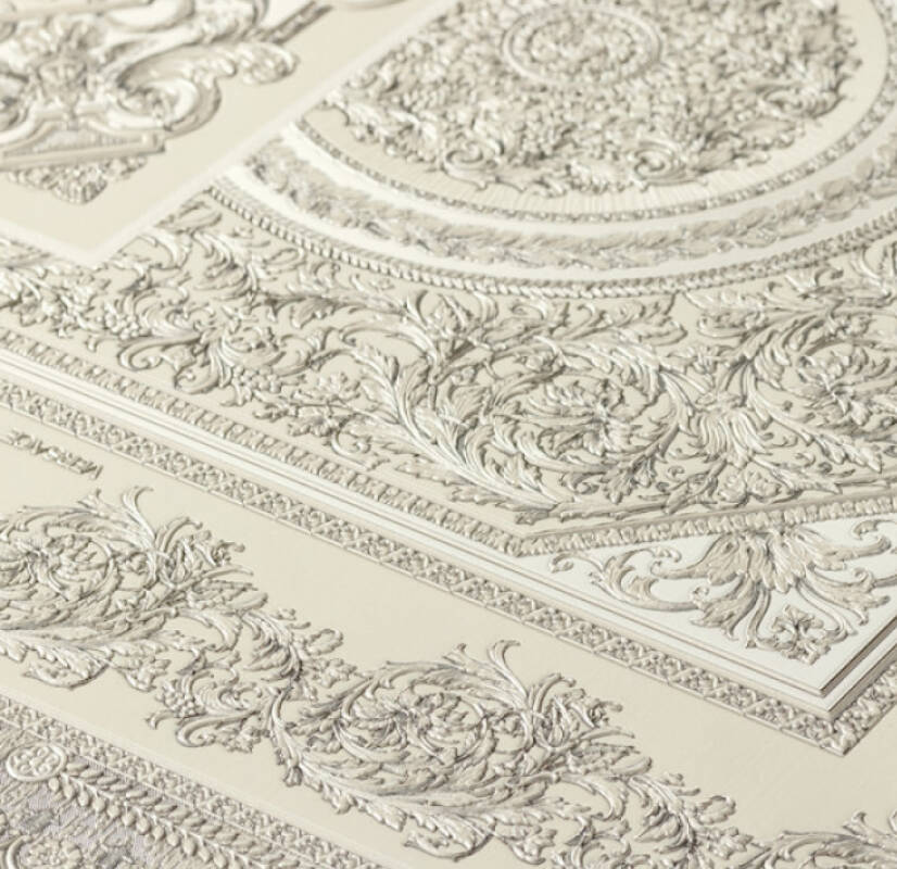 Classical Deco Textured Damask Wallpaper in Grey/Metallic from the Versace IV Collection