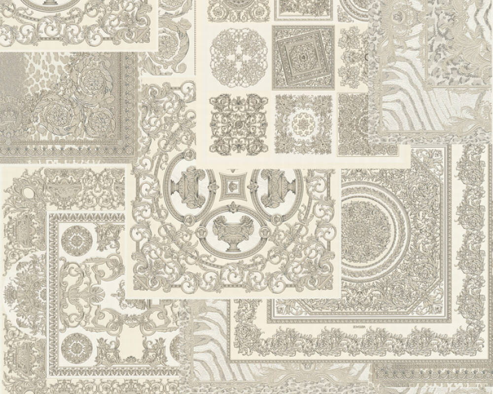 Classical Deco Textured Damask Wallpaper in Grey/Metallic from the Versace IV Collection