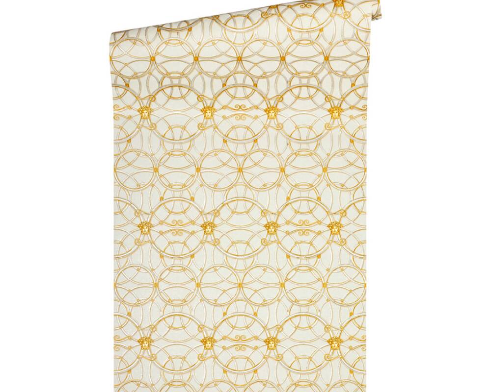 Modern Geometric Textured Wallpaper in Cream/Gold from the Versace IV Collection