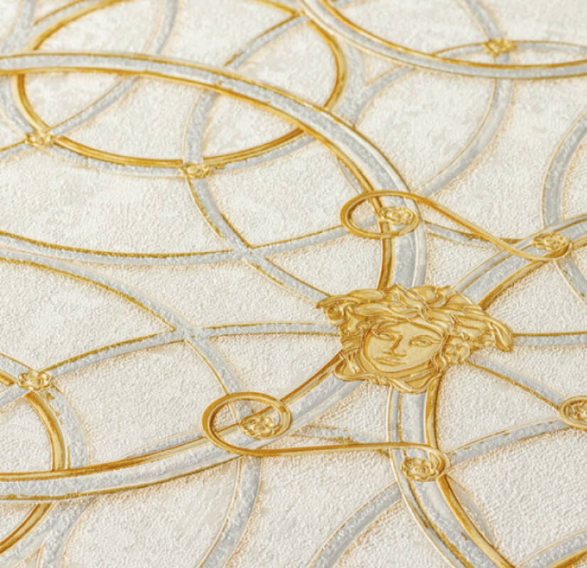 Modern Geometric Textured Wallpaper in Cream/Gold from the Versace IV Collection