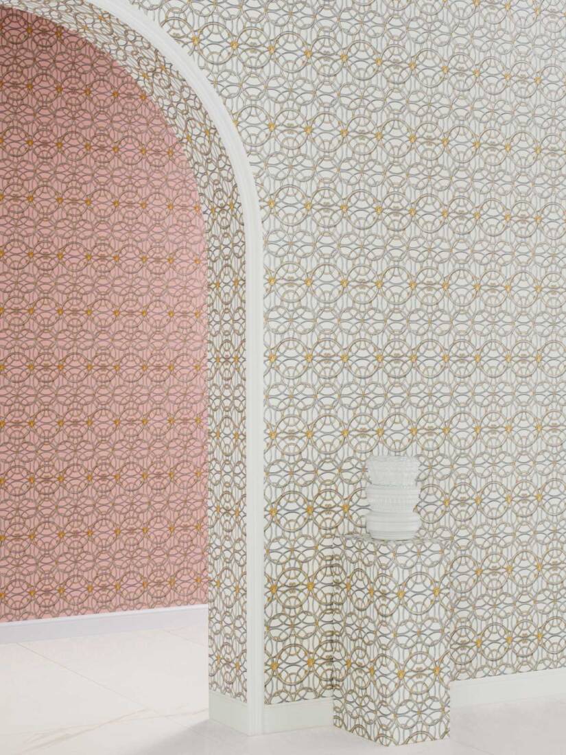Modern Geometric Textured Wallpaper in Grey/Ivory/Gold from the Versace IV Collection