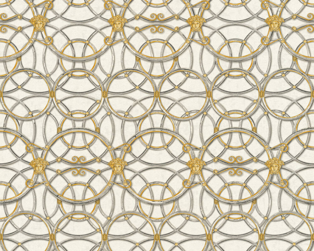 Modern Geometric Textured Wallpaper in Grey/Ivory/Gold from the Versace IV Collection