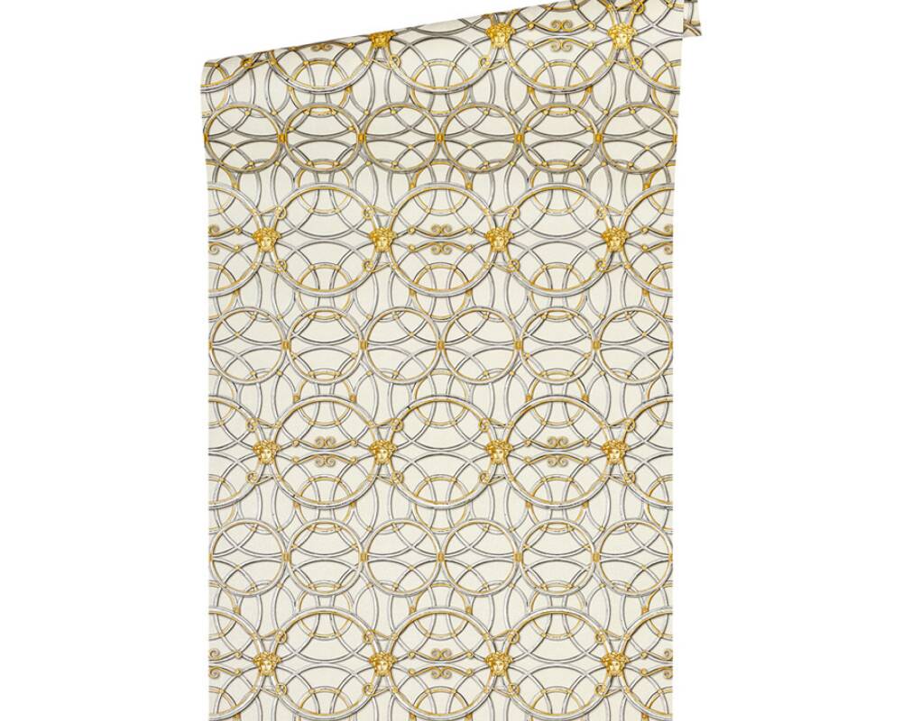 Modern Geometric Textured Wallpaper in Grey/Ivory/Gold from the Versace IV Collection