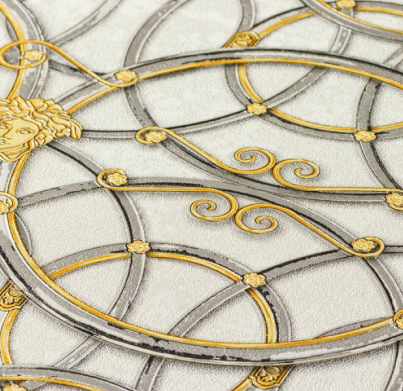 Modern Geometric Textured Wallpaper in Grey/Ivory/Gold from the Versace IV Collection