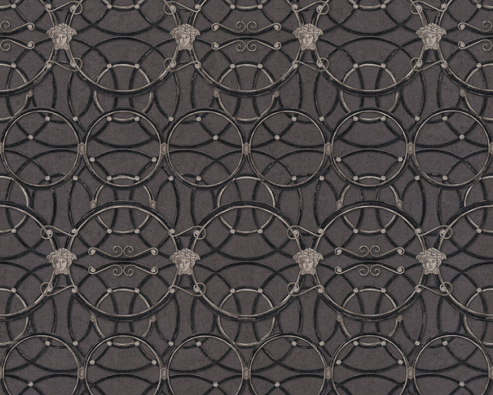 Modern Geometric Textured Wallpaper in Black/Silver from the Versace IV Collection