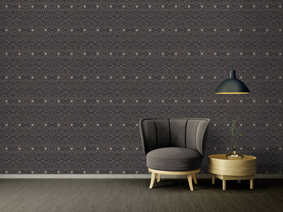Modern Geometric Textured Wallpaper in Black/Silver from the Versace IV Collection