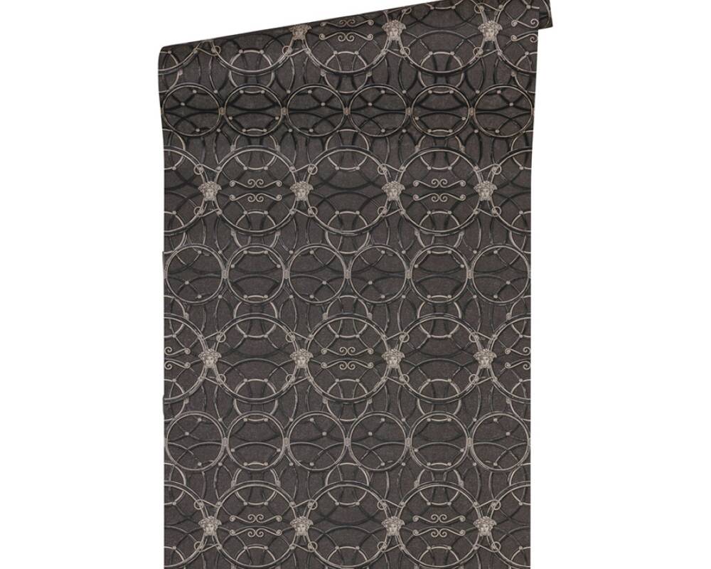 Modern Geometric Textured Wallpaper in Black/Silver from the Versace IV Collection