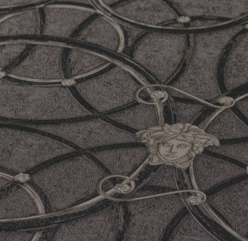 Modern Geometric Textured Wallpaper in Black/Silver from the Versace IV Collection
