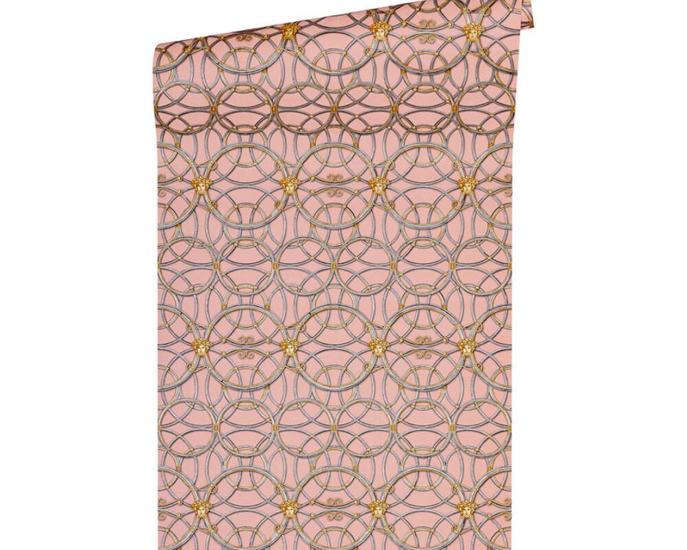 Modern Geometric Textured Wallpaper in Pink/Metallics from the Versace IV Collection