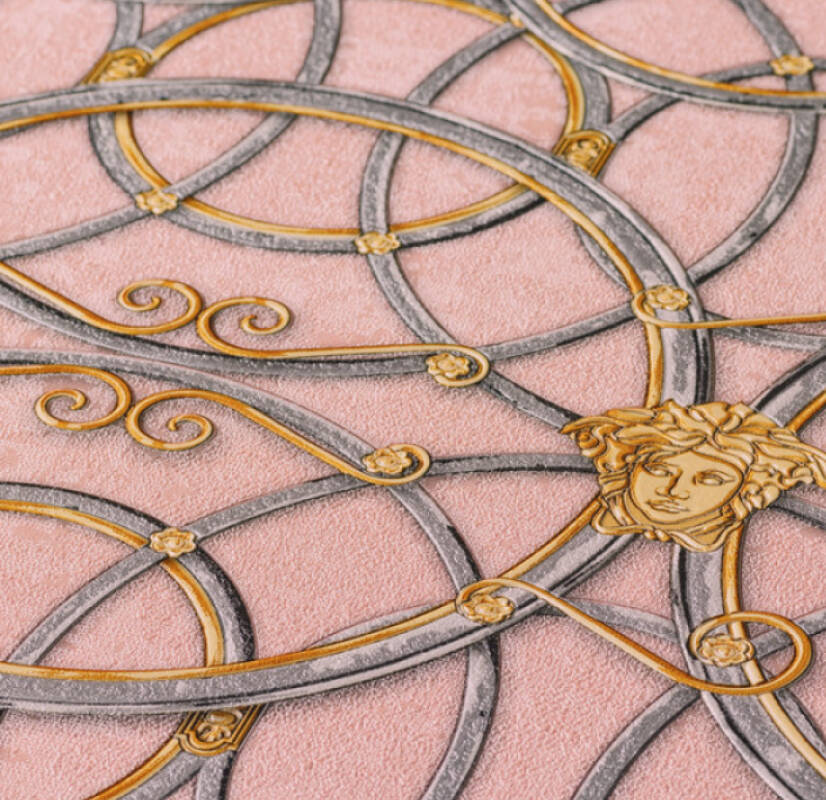 Modern Geometric Textured Wallpaper in Pink/Metallics from the Versace IV Collection