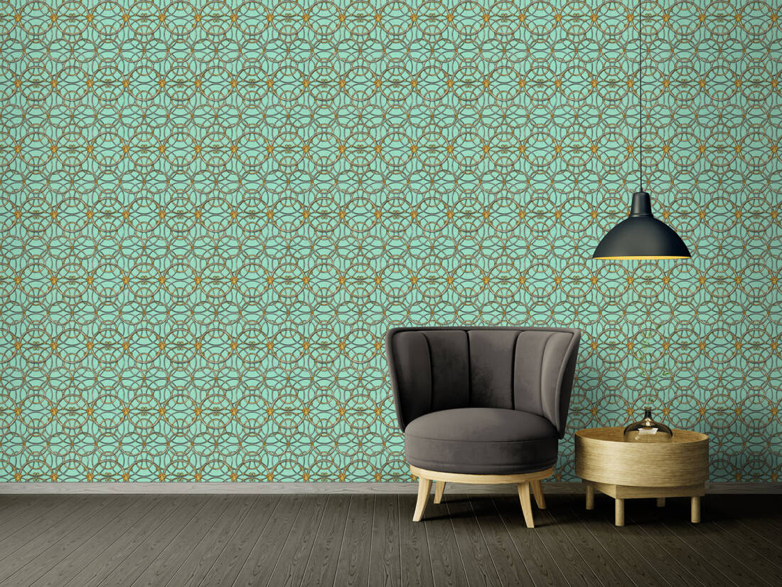 Modern Geometric Textured Wallpaper in Green/Metallics from the Versace IV Collection