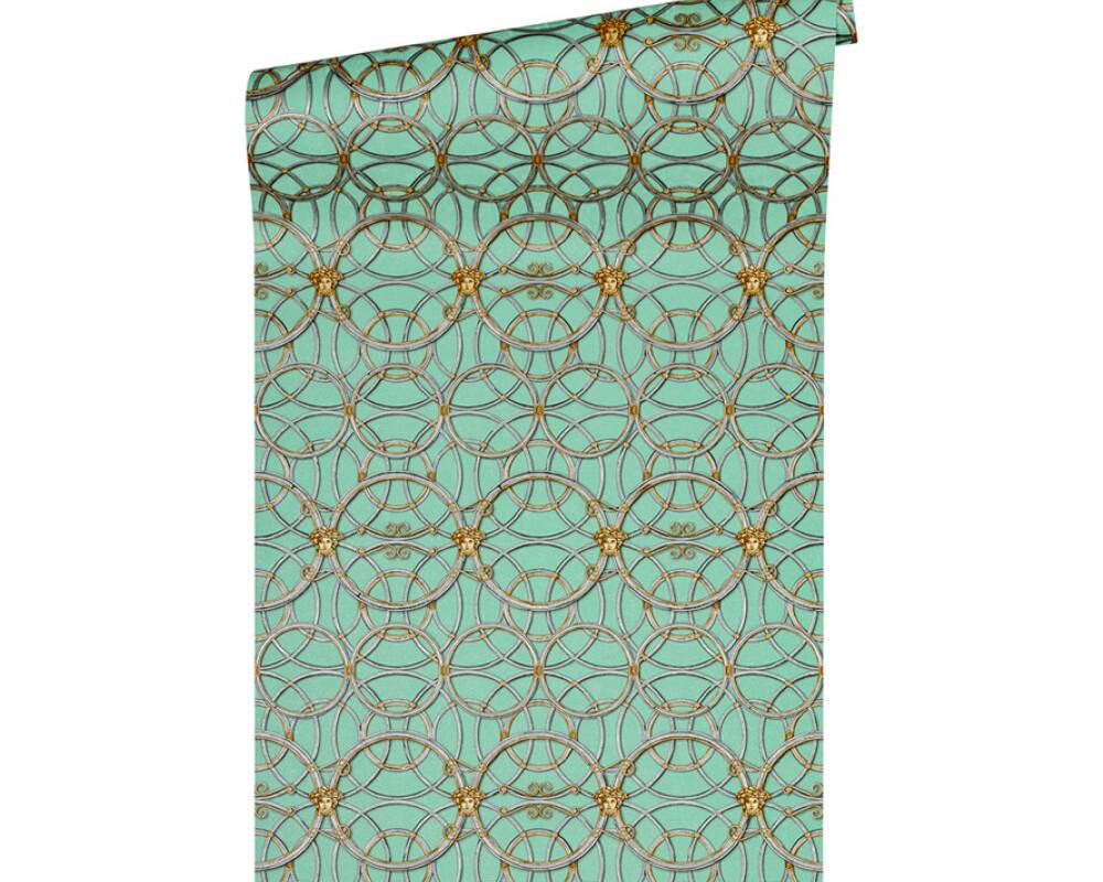 Modern Geometric Textured Wallpaper in Green/Metallics from the Versace IV Collection