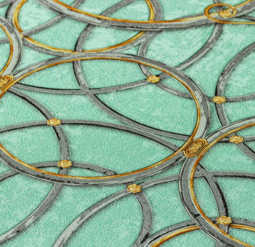 Modern Geometric Textured Wallpaper in Green/Metallics from the Versace IV Collection