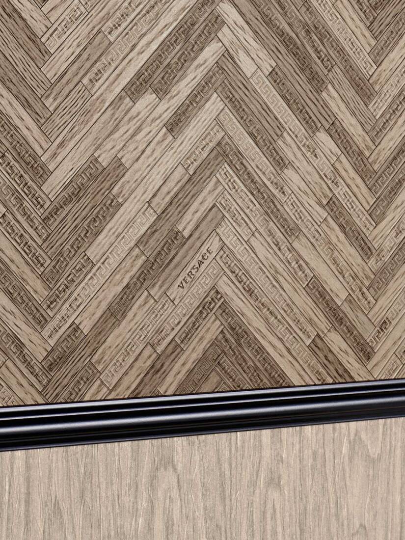 Cottage Wood Textured Wallpaper in Brown/Beige from the Versace IV Collection