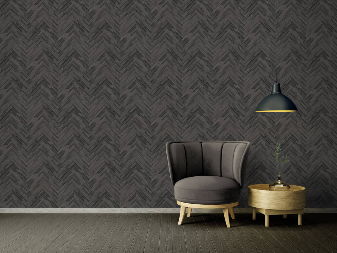 Cottage Wood Textured Wallpaper in Black/Grey from the Versace IV Collection