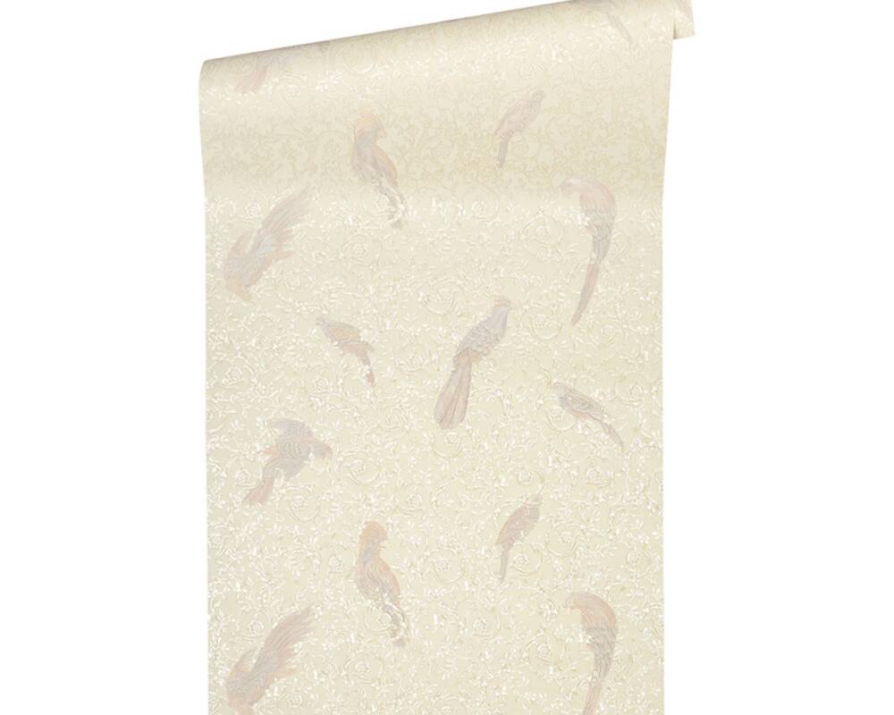 Floral Bird Scrollwork Textured Wallpaper in Beige/Cream from the Versace IV Collection