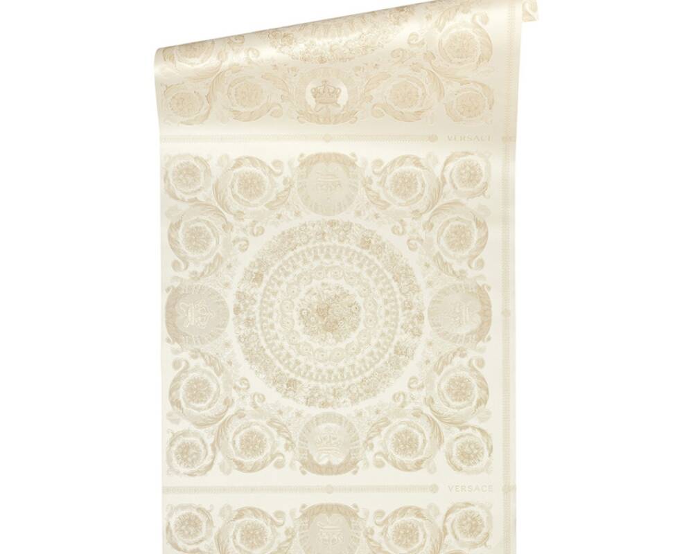 Classical Tile Baroque Textured Wallpaper in Cream/Ivory from the Versace IV Collection