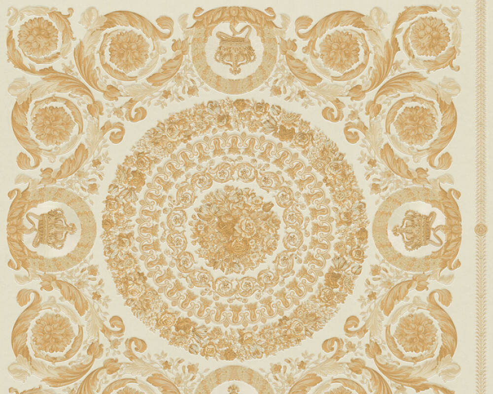 Classical Tile Baroque Textured Wallpaper in Gold/Cream from the Versace IV Collection