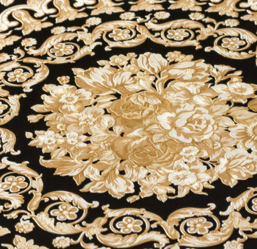 Classical Tile Baroque Textured Wallpaper in Black/Cream from the Versace IV Collection