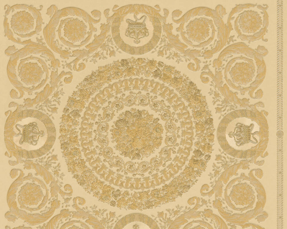 Classical Tile Baroque Textured Wallpaper in Gold from the Versace IV Collection