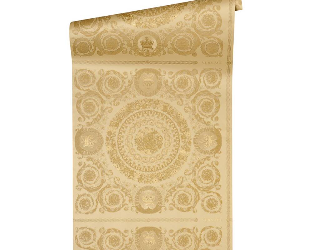 Classical Tile Baroque Textured Wallpaper in Gold from the Versace IV Collection