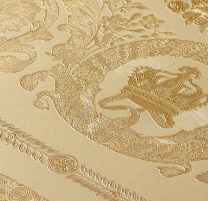 Classical Tile Baroque Textured Wallpaper in Gold from the Versace IV Collection
