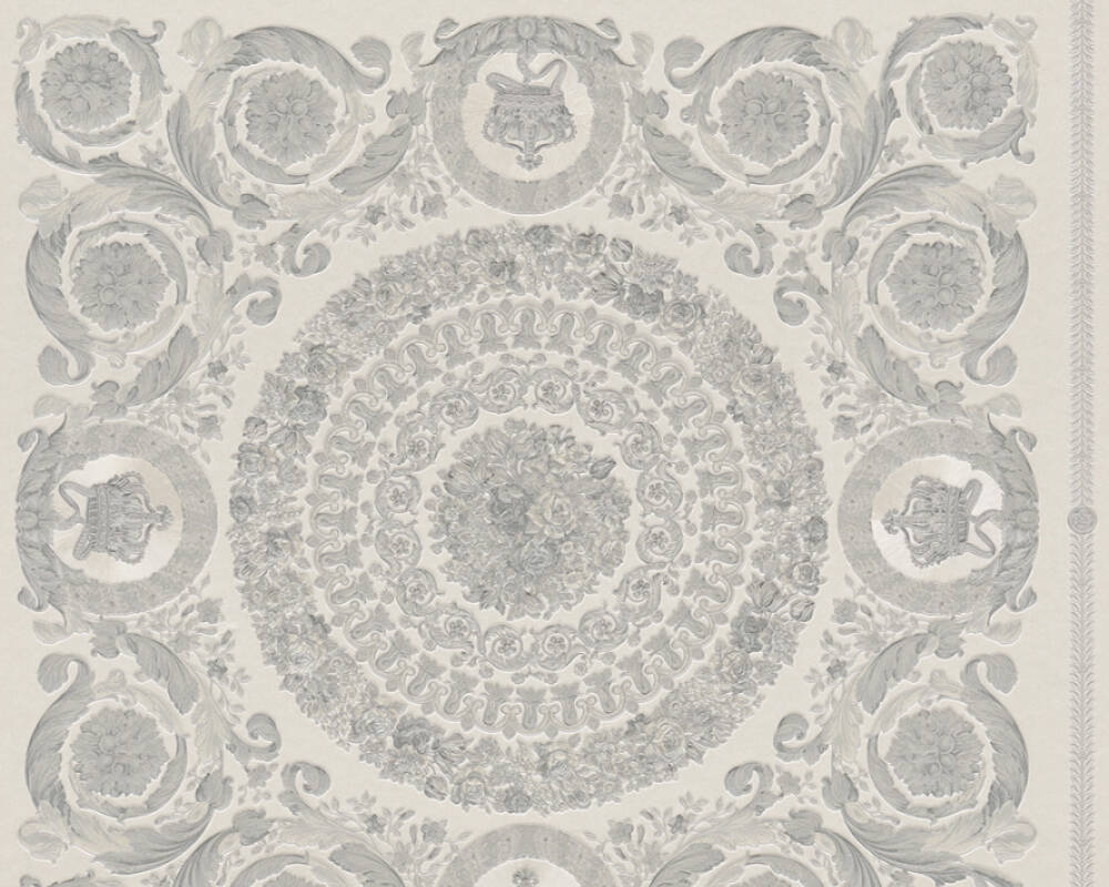 Classical Tile Baroque Textured Wallpaper in Grey/Silver from the Versace IV Collection