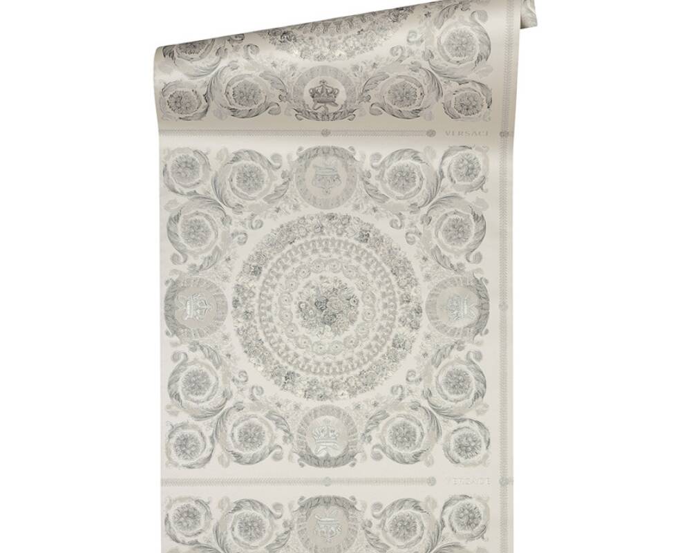 Classical Tile Baroque Textured Wallpaper in Grey/Silver from the Versace IV Collection